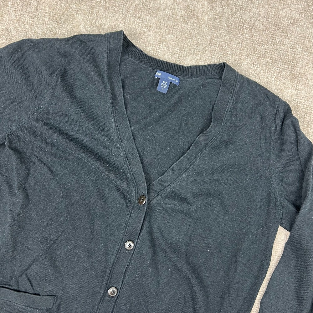 Gap Cardigan Sweater Womens Large Black Tight Knitted Long Sleeve Button Front